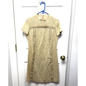 Vintage 1960s Lampl Union Made Pencil Dress | Linen Look | Embroidered